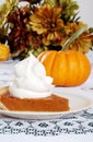 Slice pumpkin pie with lots of whip cream