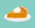 Slice of pumpkin pie with whipped cream on a white plate. Vector Royalty Free Stock Photo