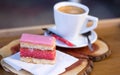 Slice of Punch Cake with Coffee Royalty Free Stock Photo