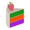 Slice of rainbow layer cake with raspberry fruit for apps and websites