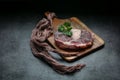 Slice of raw beef shank on a cutting board Royalty Free Stock Photo
