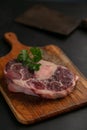 Slice of raw beef shank on a cutting board Royalty Free Stock Photo