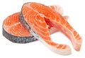 slice of raw fish  salmon  trout  steak  isolated on white background  clipping path  full depth of field. Royalty Free Stock Photo