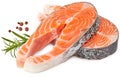 slice of raw fish  salmon  trout  steak  isolated on white background  clipping path  full depth of field Royalty Free Stock Photo