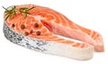 slice of raw fish  salmon  trout  steak  isolated on white background  clipping path  full depth of field. Royalty Free Stock Photo