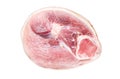 Slice of raw pork knuckle, leg. Farm fresh meat. Isolated on white background. Top view. Royalty Free Stock Photo