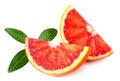 Slice of red blood orange with leaf isolated on white background Royalty Free Stock Photo