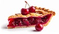 Slice of Red Cherry Pie with Lattice Crust on White Background Ready to Eat Royalty Free Stock Photo