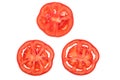 Slice red ripe tomato isolated top view, fruit and vegetable concept Royalty Free Stock Photo