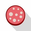 Slice of red salami icon, flat style