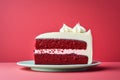 Slice of Red Velvet Cake on pink background
