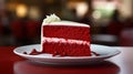 a slice of red velvet cake on a plate