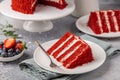 Slice of Red Velvet cake on white plate Royalty Free Stock Photo