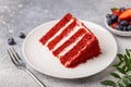 Slice of Red Velvet cake on white plate