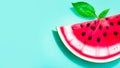 Slice of Red Watermelon isolated on blue background. Fresh Watermelon Banner, copy space
