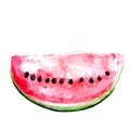 Slice of red watermelon with seeds. Watercolor