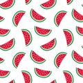 slice of red watermelon on a white background pattern summer sweet seamless vector