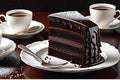 A slice of rich chocolate cake with dripping dark chocolate ganache, arranged on a delicate porcelain plate Royalty Free Stock Photo