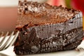 Slice of rich dark chocolate cake