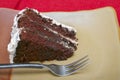Slice of rich moist chocolate cake Royalty Free Stock Photo