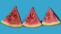 Triangular lobules of watermelon with seeds on a turquoise background