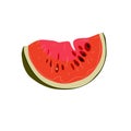 A slice of ripe red watermelon with black seeds. Cartoon illustration for menus, labels and cards