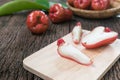 Slice rose apple on wood plate Royalty Free Stock Photo