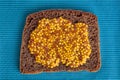 Slice of rye bread with wholegrain mustard