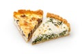 Slice of spinach & feta cheese pie on white