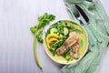 Slice steamed fish with spicy sauce and salad Royalty Free Stock Photo