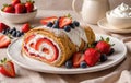 Strawberry Swiss Roll with Berries Royalty Free Stock Photo