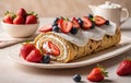 Delicious Strawberry and Blueberry Swiss Roll Cake Royalty Free Stock Photo