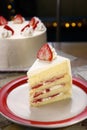 Slice of strawberry cake on a plate Royalty Free Stock Photo