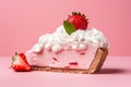 Slice of strawberry fruit pie with cream in front of pink background Royalty Free Stock Photo