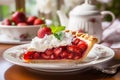 Slice of strawberry pie with whipped cream on plate Royalty Free Stock Photo