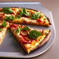 A Slice of supreme pizza with cheese and tomato sauce. Royalty Free Stock Photo