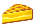 Slice of sweet mango pie dessert with lattice crust. Delicious pastry with fruit filling vector illustration