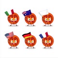 Slice of tamarillo cartoon character bring the flags of various countries