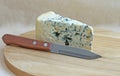 Slice of tasty blue cheese with knife Royalty Free Stock Photo
