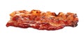 Slice of tasty fried bacon on background