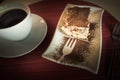 Slice of Tiramisu Cake and a cup of black coffee Royalty Free Stock Photo