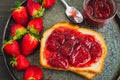 Slice of Toast Covered in Homemade Strawberry Preserves