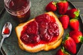 Slice of Toast Covered in Homemade Strawberry Preserves