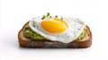 toasted bread topped with mashed avocado and a poached egg, garnished with microgreens isolated on white background Royalty Free Stock Photo