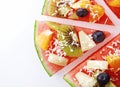 Slice of tropical fruit watermelon pizza