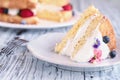 Slice of Victoria Sponge Cake with Whipped Cream Royalty Free Stock Photo