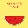 Slice of watermelon and the inscription summer sale on a yellow background in a flat style. vector graphic. For design banner, Royalty Free Stock Photo