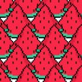 Slice of watermelon pixel art pattern seamless. 8 bit Red melon background Royalty Free Stock Photo