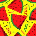 Slice of watermelon pixel art pattern seamless. 8 bit Red melon background Royalty Free Stock Photo