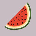 A slice of watermelon with seeds on a gray background